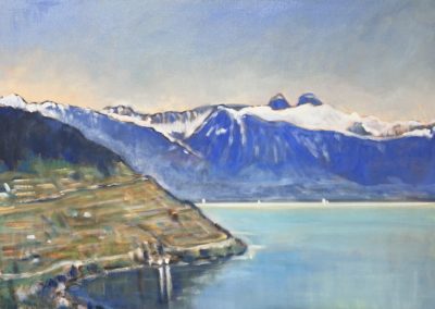 Paysage du Léman par Rita Mancesti, huile sur toile