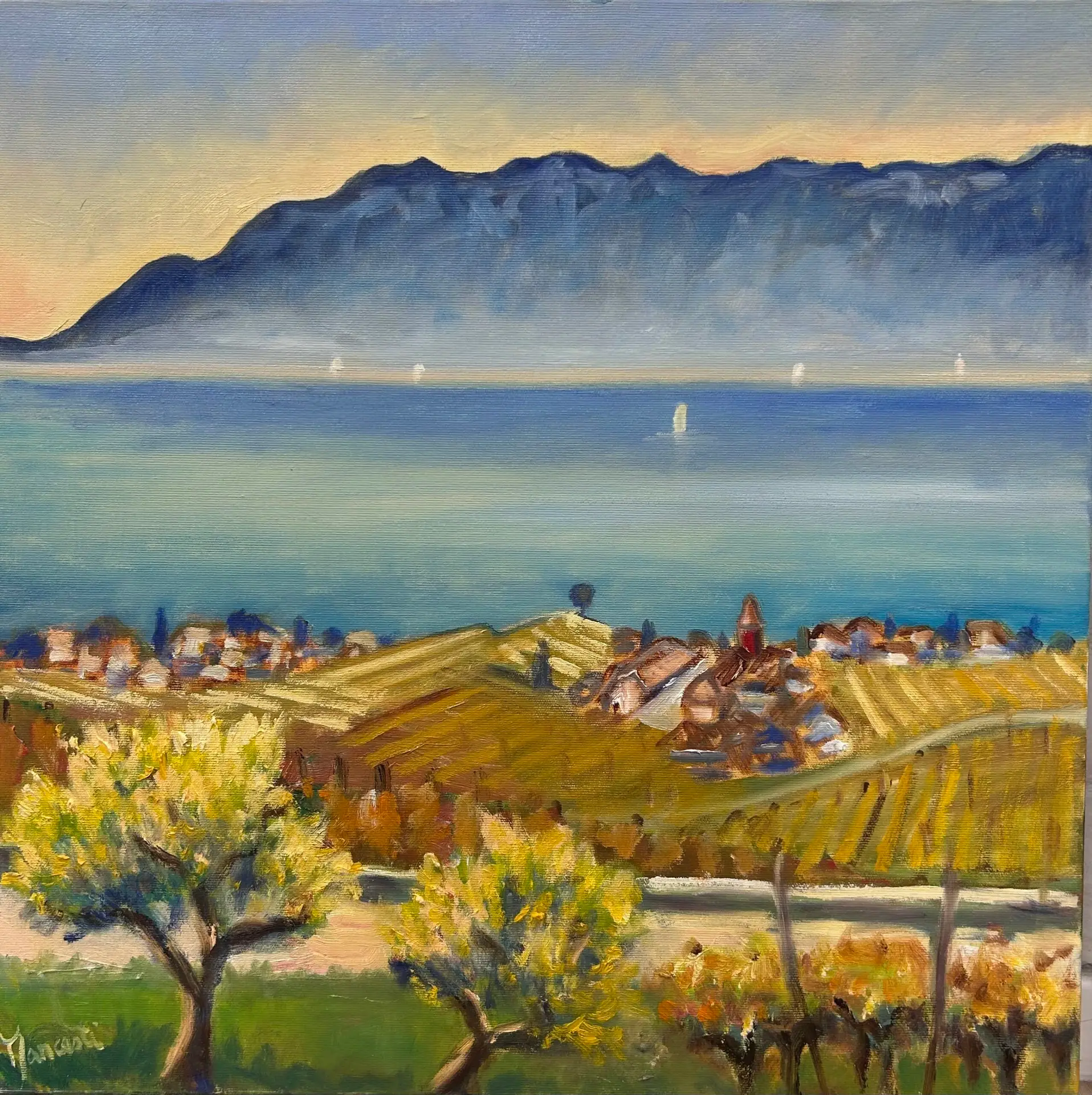 Peinture du paysage lémanique « Lavaux I » de Rita Mancesti