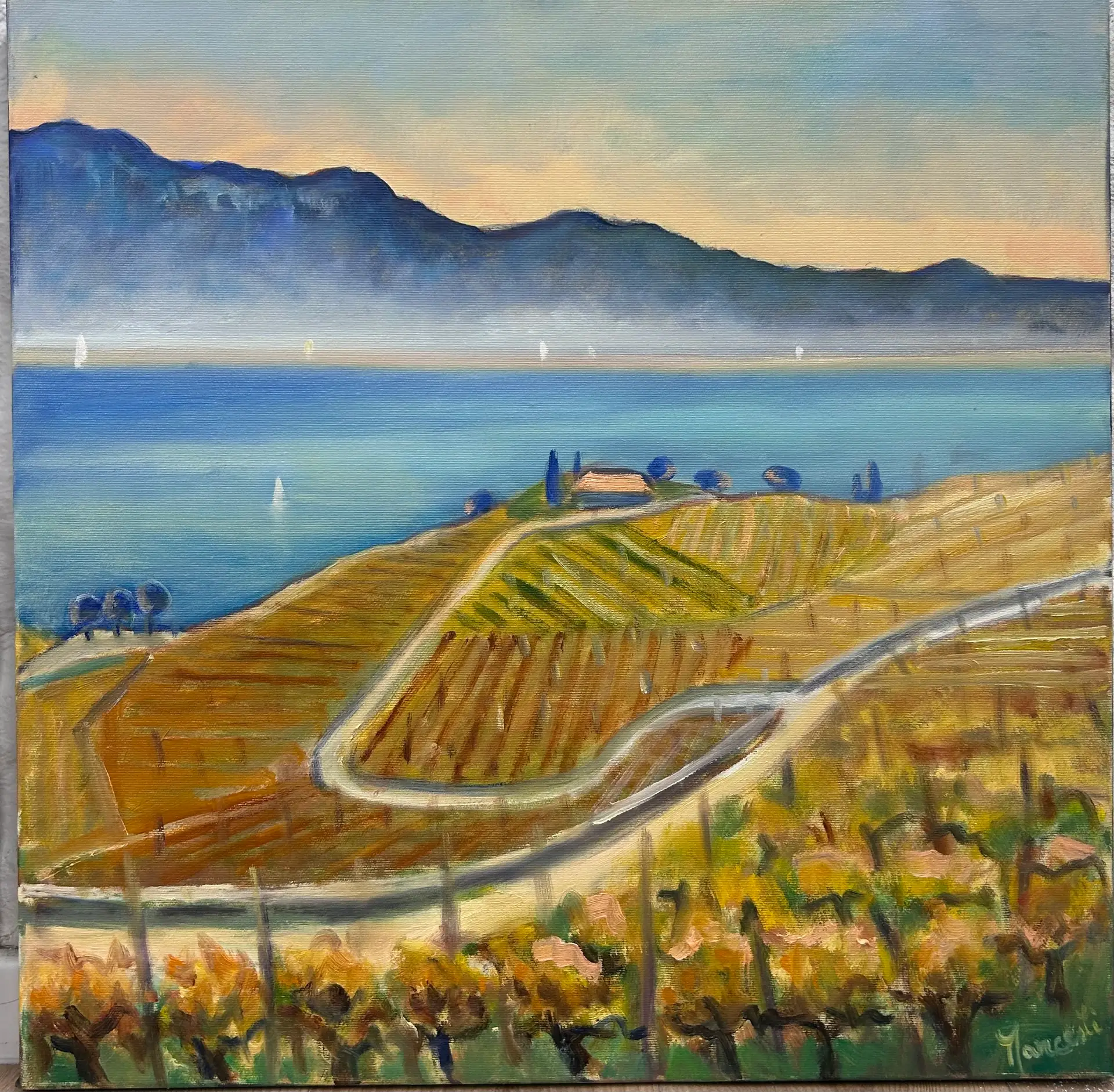 Peinture du paysage lémanique « Lavaux II » de Rita Mancesti