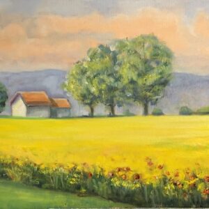 Peinture du paysage lémanique « Colza à Founex » de Rita Mancesti