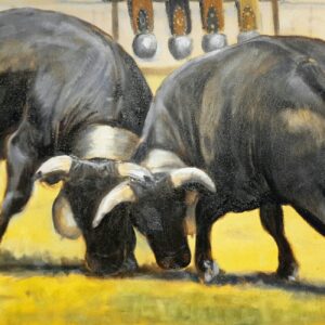 Peinture animalière « Le tango des reines d’Hérens » de Rita Mancesti