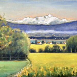 Peinture de paysage suisse « Gingins et Mont-Blanc » de Rita Mancesti