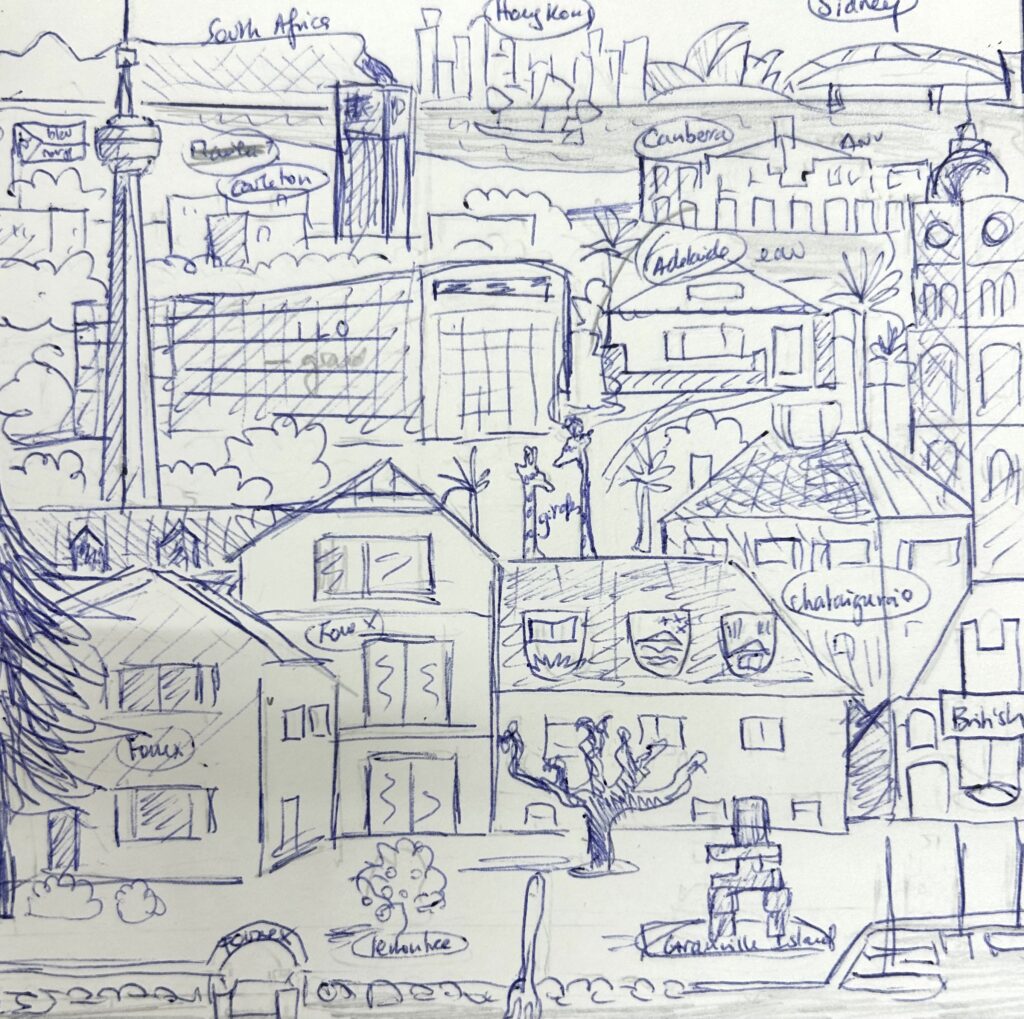 Composition urbaine « Étude dessinée d’une mosaïque urbaine » de Rita Mancesti